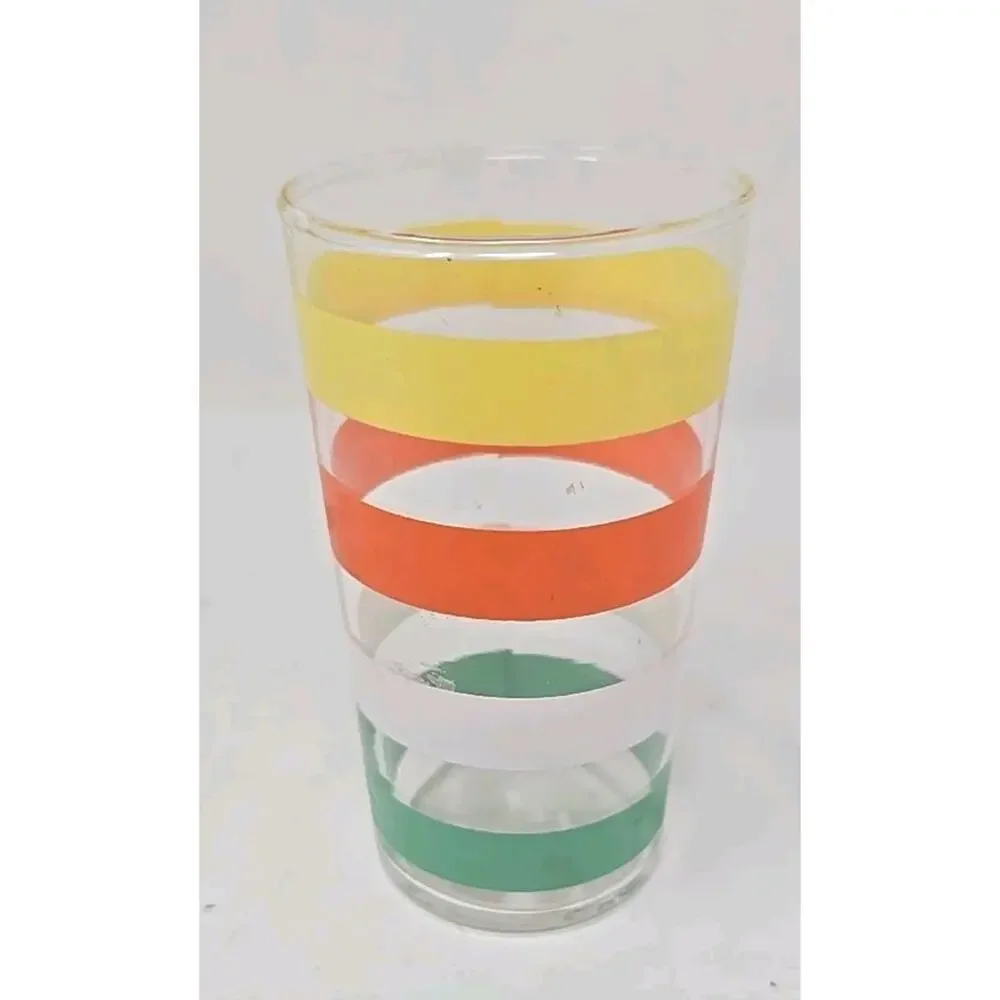 Vintage‎ Juice Glasses Yellow Orange White Green Stripe U186